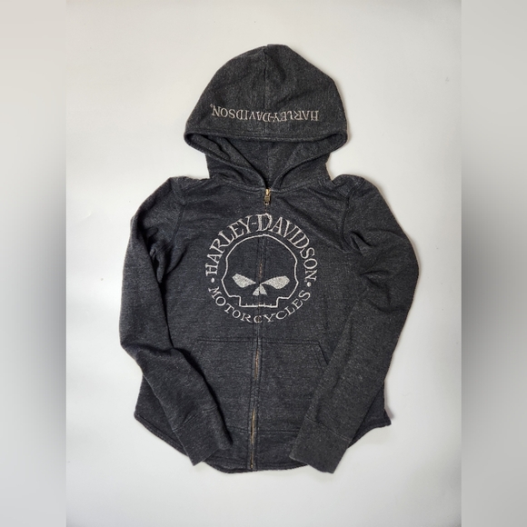 Harley-Davidson Tops - Harley Davidson Black Skull Womens Zip Up Hoodie Size Small Motorcycle Shirt
